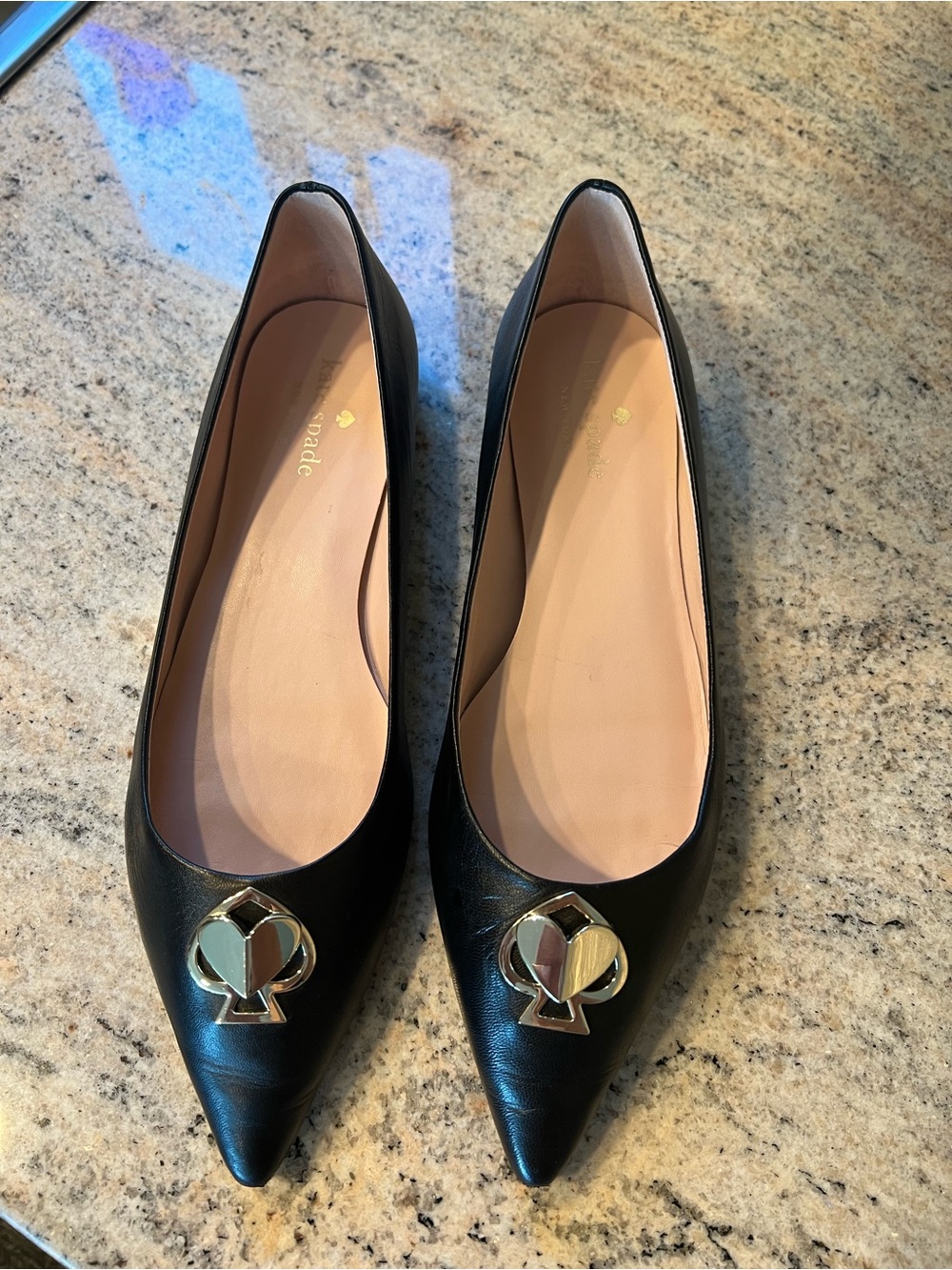 kate spade Black Leather Pointed Toe Flats